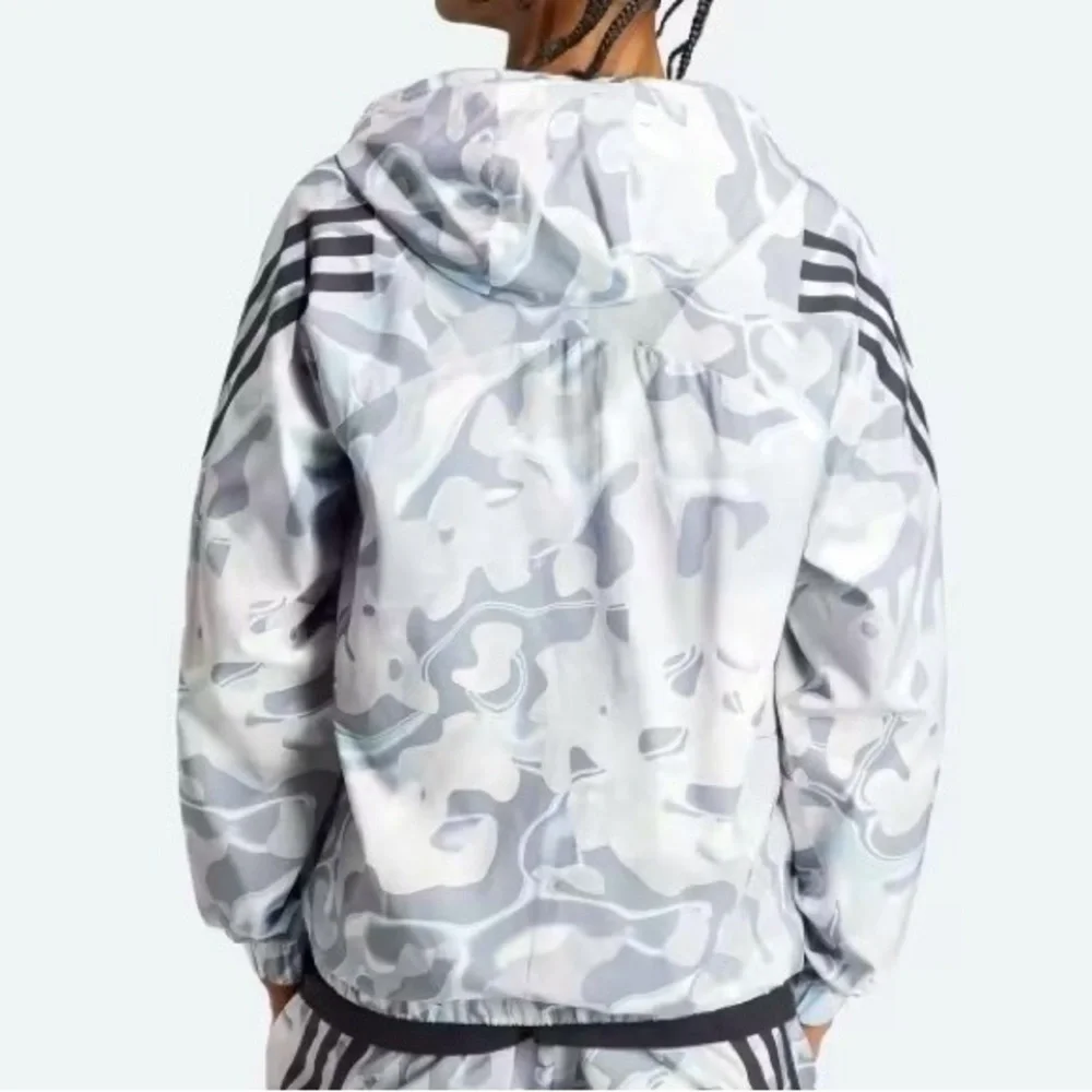 Adidas mens track‎ white & grey all over print lightweight hoodie Sz-XS. Z9